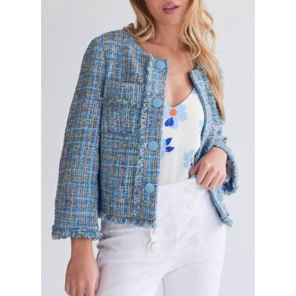 Never A Wallflower Tweed Boxy Jacket Women’s Size XS Blue Office Layering NWOT - Picture 1 of 8